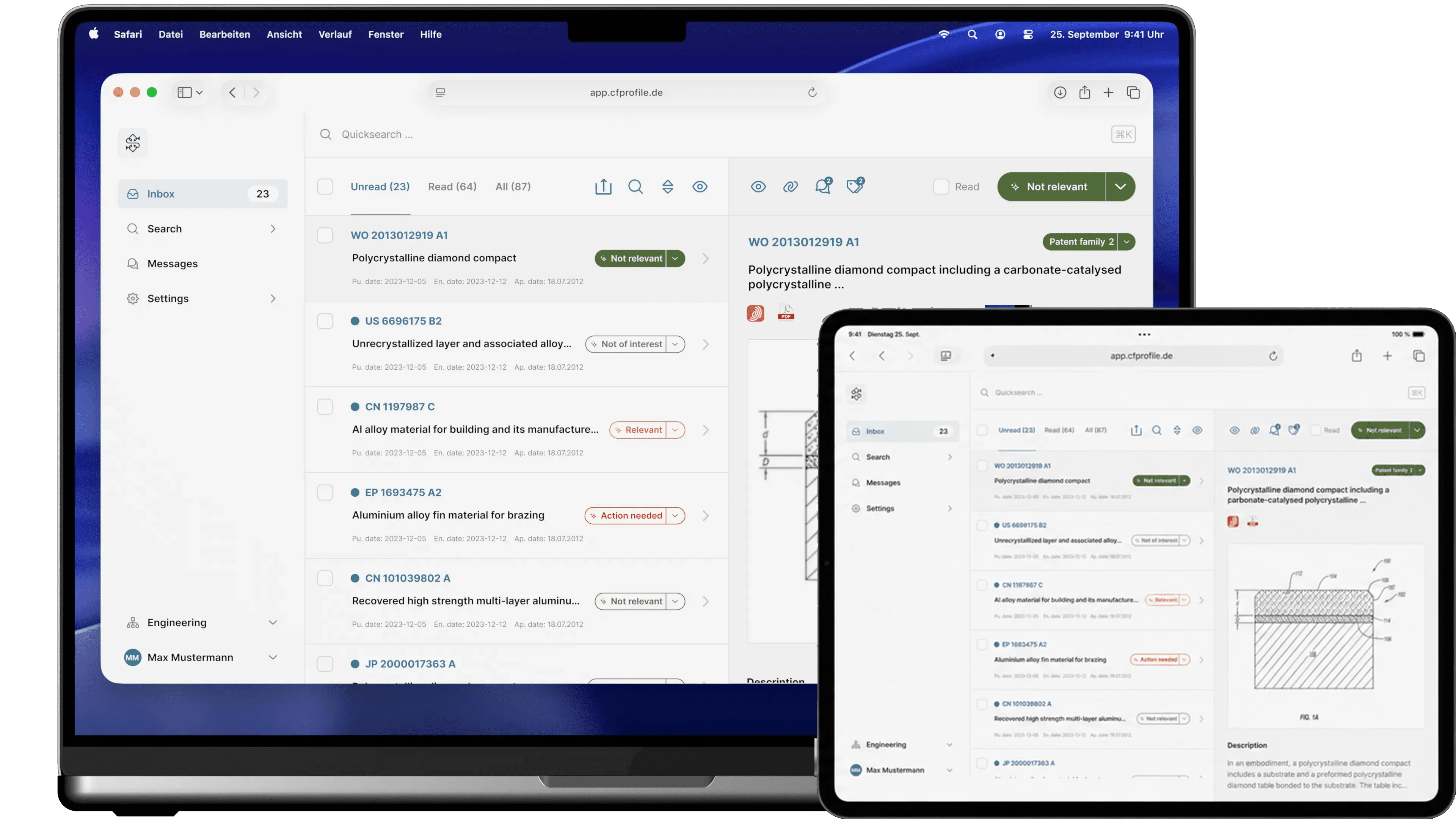 CFProfile läuft im Browser auf MacBook und iPad